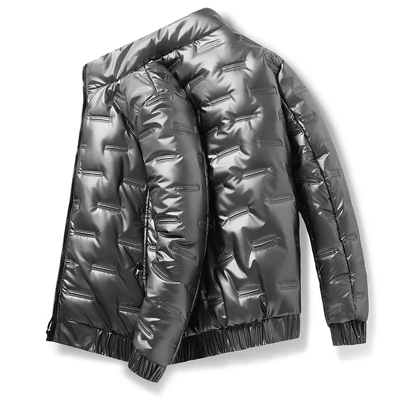 NOUVEAU RICHE Herren Skijacke Langarm Klares Design Für Kalte Tage Silberner Stehkragen