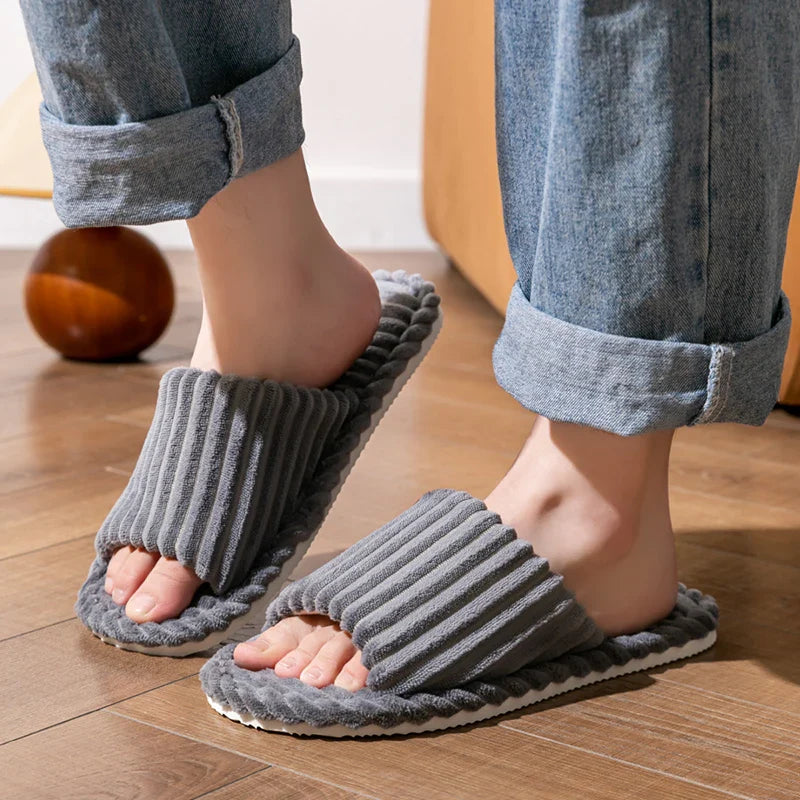 NOUVEAU RICHE Unisex Hausschuhe Mit Offenen Zehen Streifenmuster Wärme