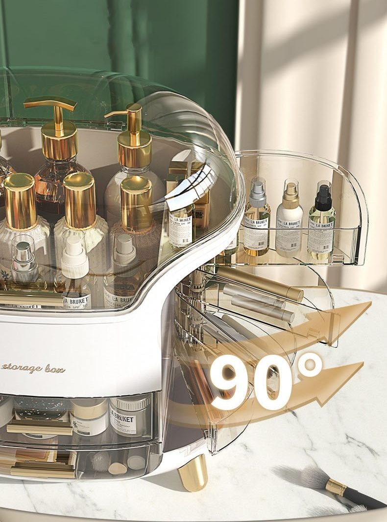 NOUVEAU RICHE Luxus Make-up-Organizer – Staubdichte Kosmetik Aufbewahrungsbox mit Fächern & Deckel, Schminktisch Organizer, Grün oder Weiss