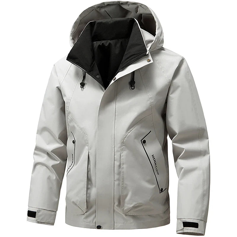 NOUVEAU RICHE Herren Kapuze Skijacke Mit Reißverschluss Sportlicher Look Hellgrau 2