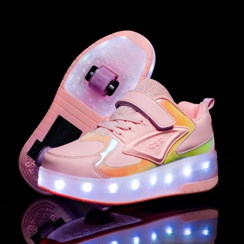 NOUVEAU RICHE LED-Rollschuh-Sneaker für Kinder – Leuchtende Schuhe mit Rollen & Klettverschluss, 4 Farben, Gr. 28–39