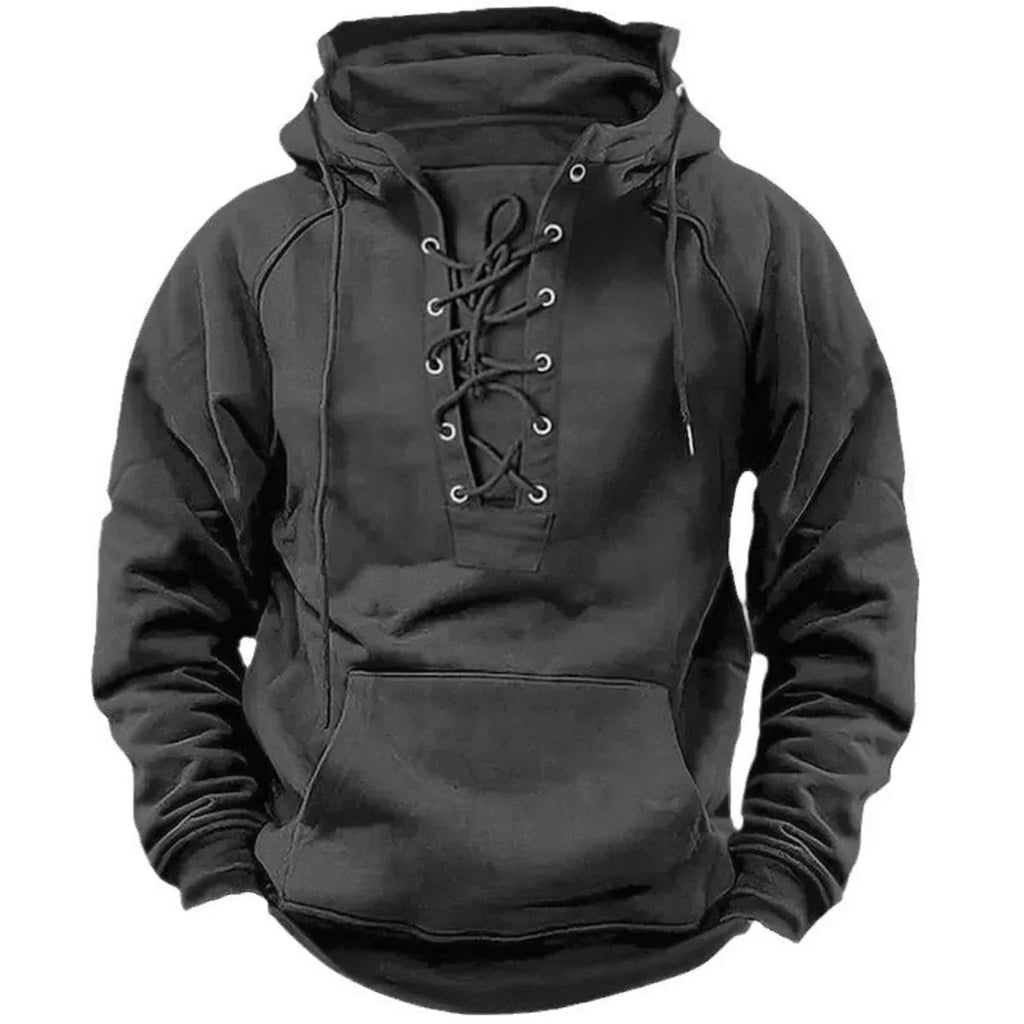 NOUVEAU RICHE Herren Hoodie mit Schnürung – Kapuzenpullover mit Schnür-Ausschnitt & Kängurutasche, 6 Farben, S–3XL – Mane Grau