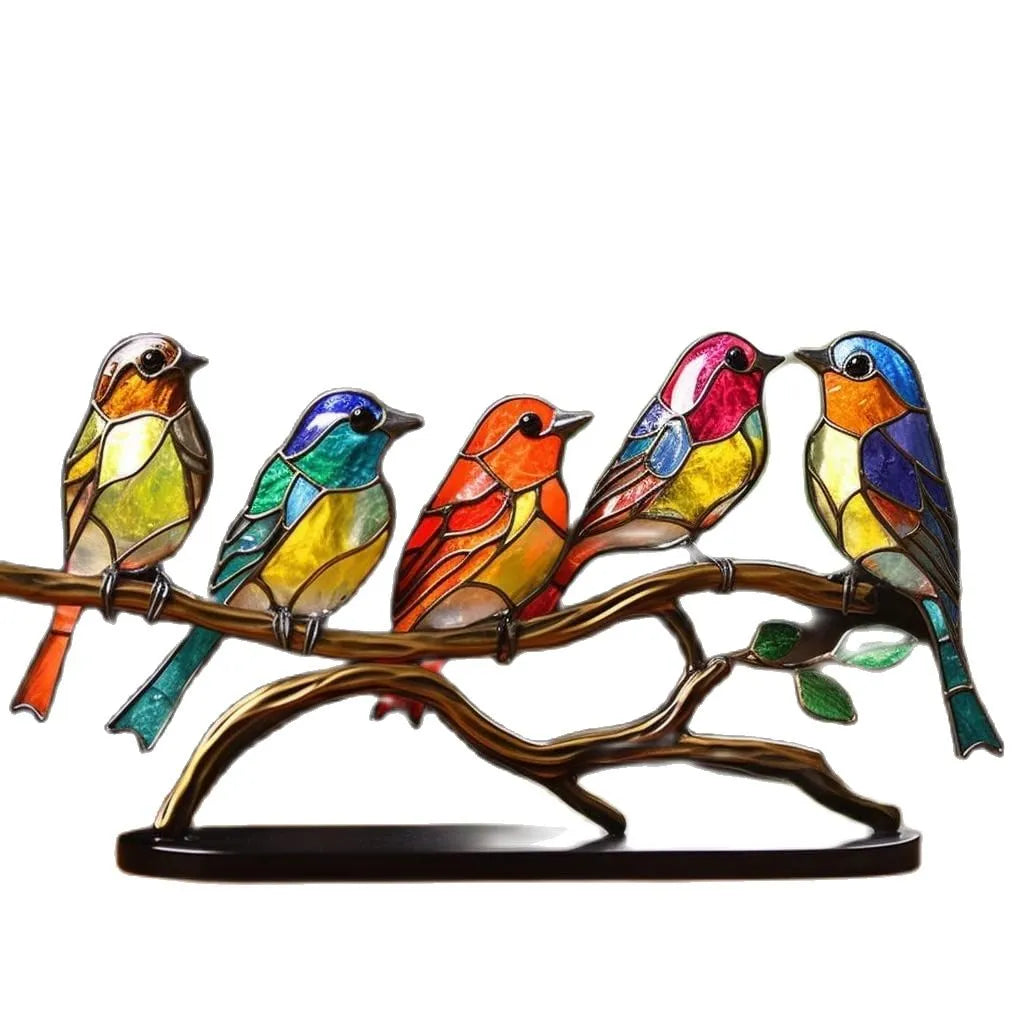 NOUVEAU RICHE Bunte Vögel auf Ast Dekoskulptur – Handgefertigte Vogel Dekofiguren für Regal & Fensterbank, 5 Varianten – ColorBirds Harmonisch