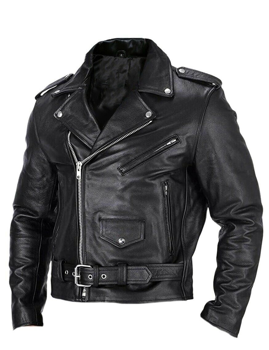 NOUVEAU RICHE Herren Leder-Motorradjacke Slim Fit Stehkragen Winddicht Schwarz