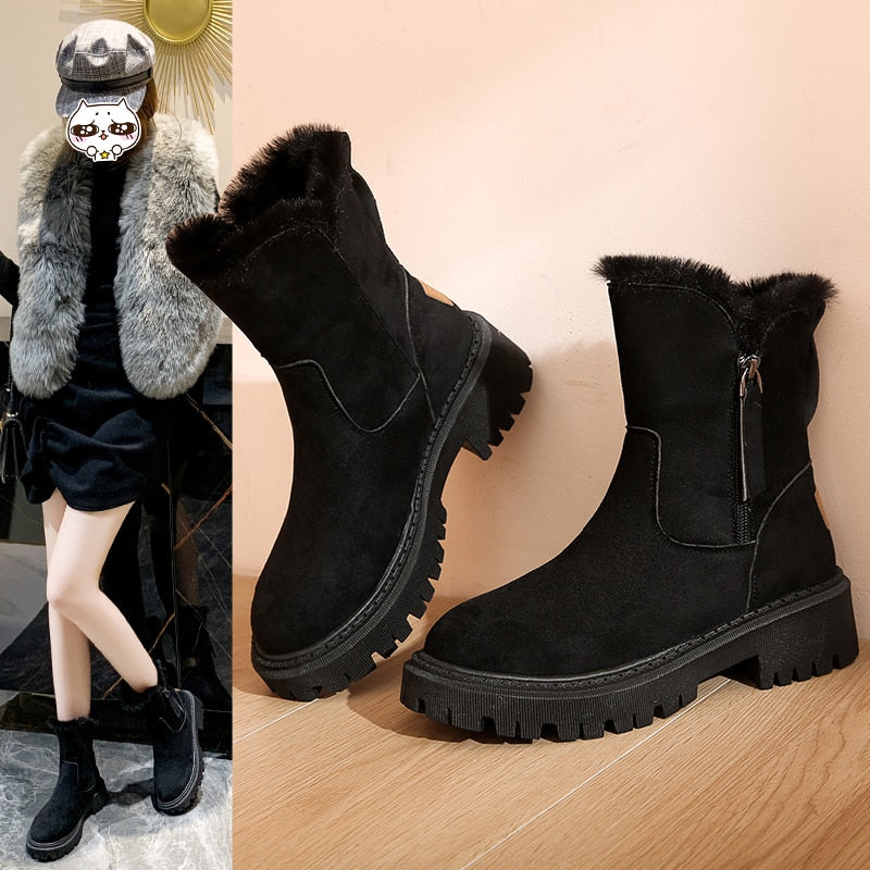 NOUVEAU RICHE Knöchel-Schneestiefel Schwarz Innenfutter Winterlook Trendig