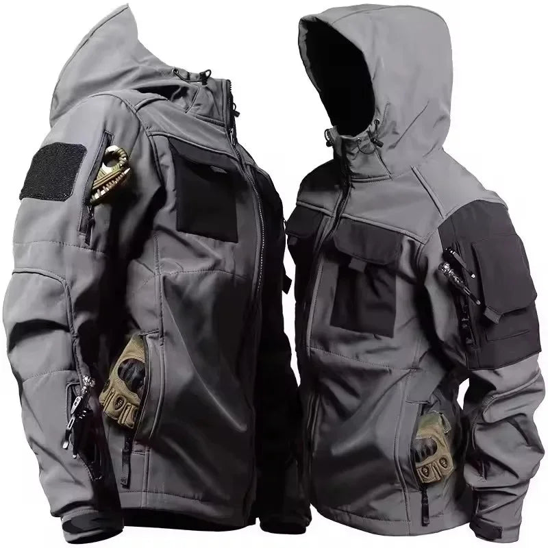 NOUVEAU RICHE Herren Softshell Jacke Kapuze Reißverschluss Taschen Dunkelgrau