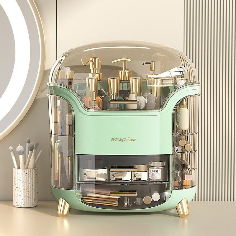 NOUVEAU RICHE Luxus Make-up-Organizer – Staubdichte Kosmetik Aufbewahrungsbox mit Fächern & Deckel, Schminktisch Organizer, Grün oder Weiss Grün