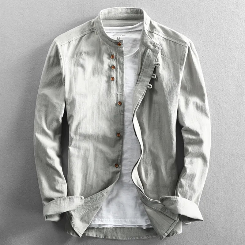 NOUVEAU RICHE Hemd Japanischer Stil Herren Elegantes Design Größe M Grau