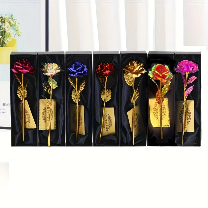 NOUVEAU RICHE Vergoldete Ewige Rose mit Geschenkbox & Grußkarte – Künstliche Ewige Rose als Deko-Geschenk zum Valentinstag, Muttertag & Jahrestag