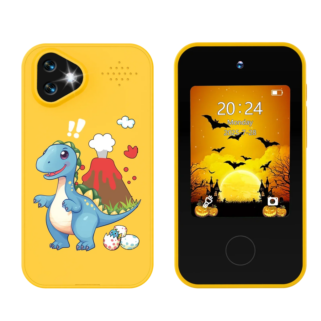 NOUVEAU RICHE Kinder-Smartphone-Spielzeug mit Doppelkamera - 1080P HD-Video & MP3-Musikplayer mit Spielen Dinosaur Yellow