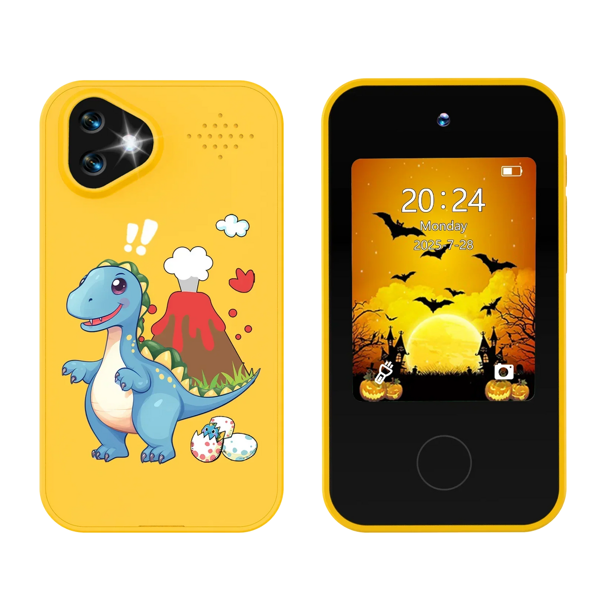 NOUVEAU RICHE Kinder-Smartphone-Spielzeug mit Doppelkamera - 1080P HD-Video & MP3-Musikplayer mit Spielen Dinosaur Yellow