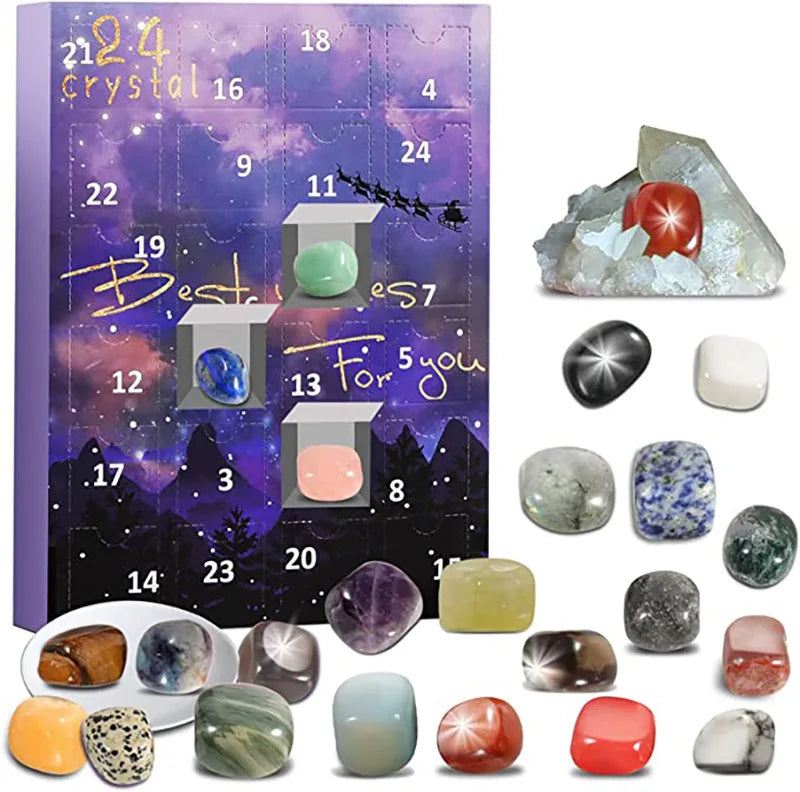 Edelstein-Adventskalender für Kinder – Kristall-Adventskalender mit 24 natürlichen Edelsteinen, Lehrreiches Weihnachtsgeschenk – GemSpark
