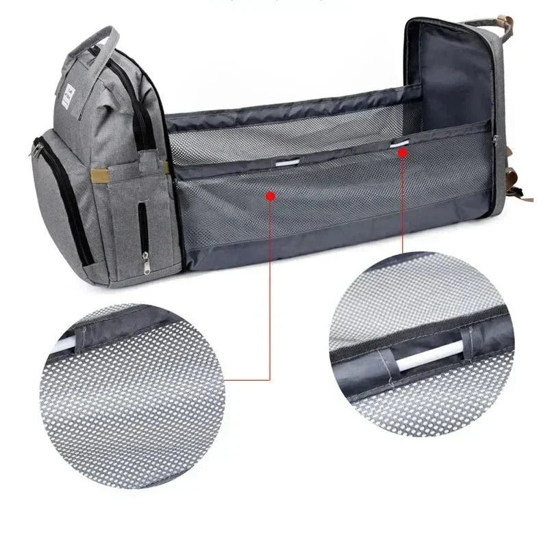 NOUVEAU RICHE Bersh | 3-in-1 Wickeltaschen-Rucksack mit Wickelstation - Faltbares Babybett & Reise-Stubenwagen