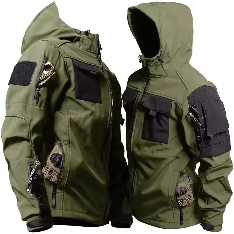 NOUVEAU RICHE Herren Softshell Jacke Kapuze Reißverschluss Taschen Armeegrün