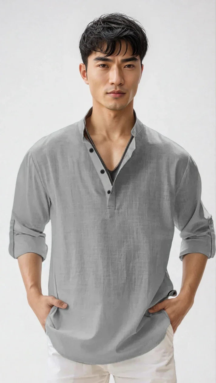 NOUVEAU RICHE Leinenhemd Für Herren Sommerlich Modern Leicht Luftig Grau