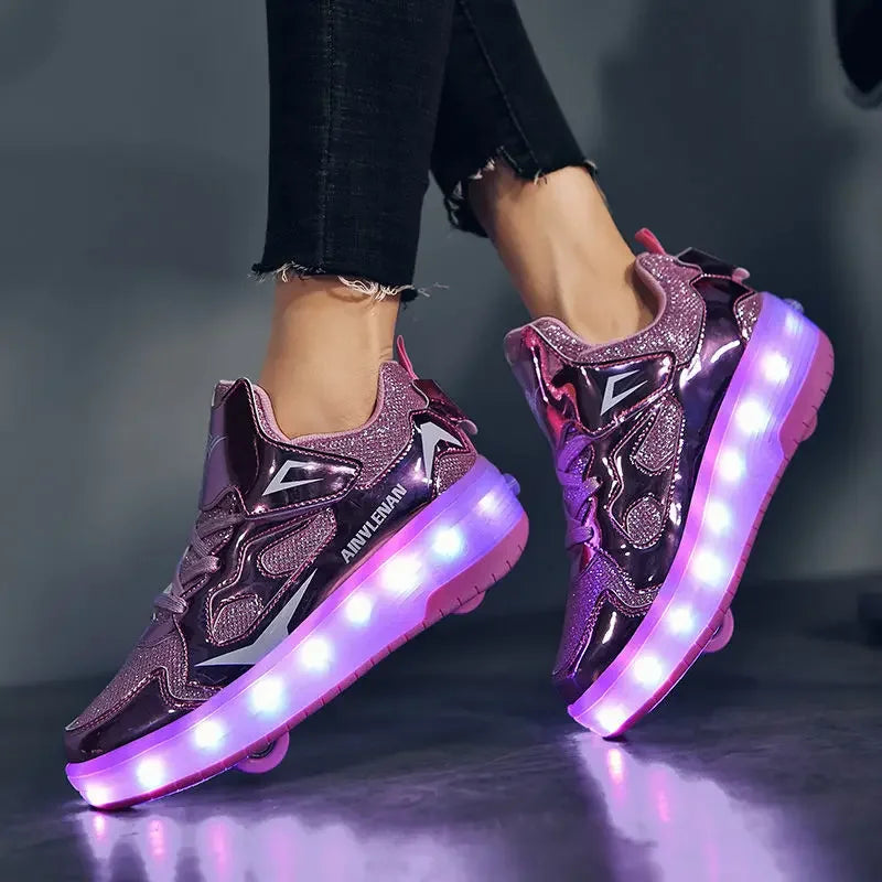 NOUVEAU RICHE LED-Rollschuh-Sneaker für Kinder – Leuchtende Schuhe mit Rollen & Klettverschluss, 4 Farben, Gr. 28–39