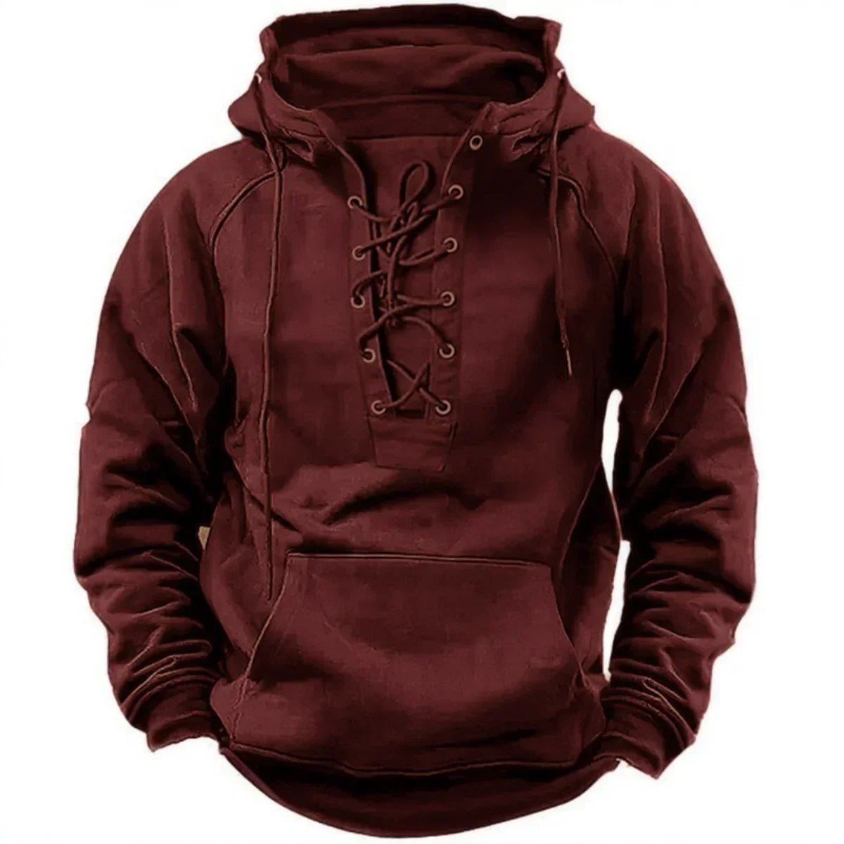 NOUVEAU RICHE Herren Hoodie mit Schnürung – Kapuzenpullover mit Schnür-Ausschnitt & Kängurutasche, 6 Farben, S–3XL – Mane Rot