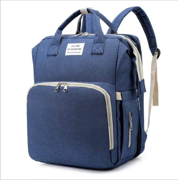 NOUVEAU RICHE Bersh | 3-in-1 Wickeltaschen-Rucksack mit Wickelstation - Faltbares Babybett & Reise-Stubenwagen Marineblau