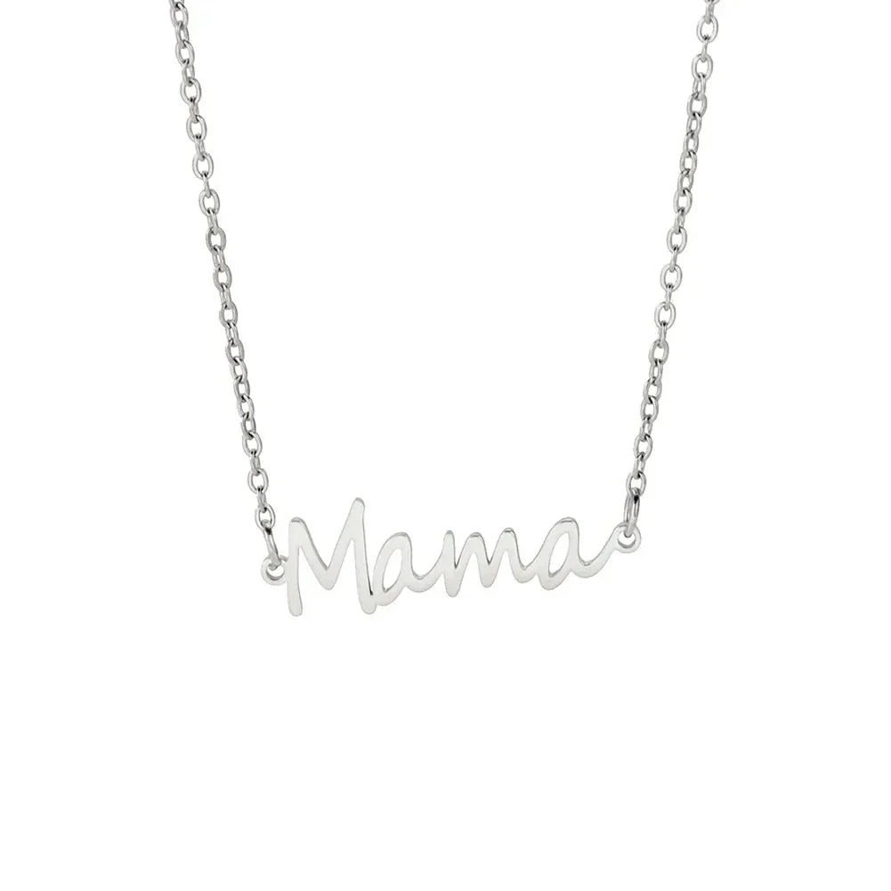 NOUVEAU RICHE Amore | Mama Buchstaben-Anhänger-Halskette für Damen Mama Stil B – Stahl 45-50cm