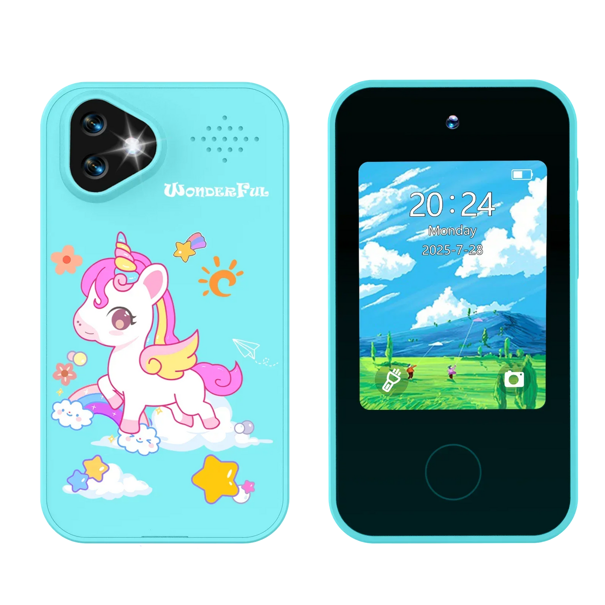NOUVEAU RICHE Kinder-Smartphone-Spielzeug mit Doppelkamera - 1080P HD-Video & MP3-Musikplayer mit Spielen Pony Blue