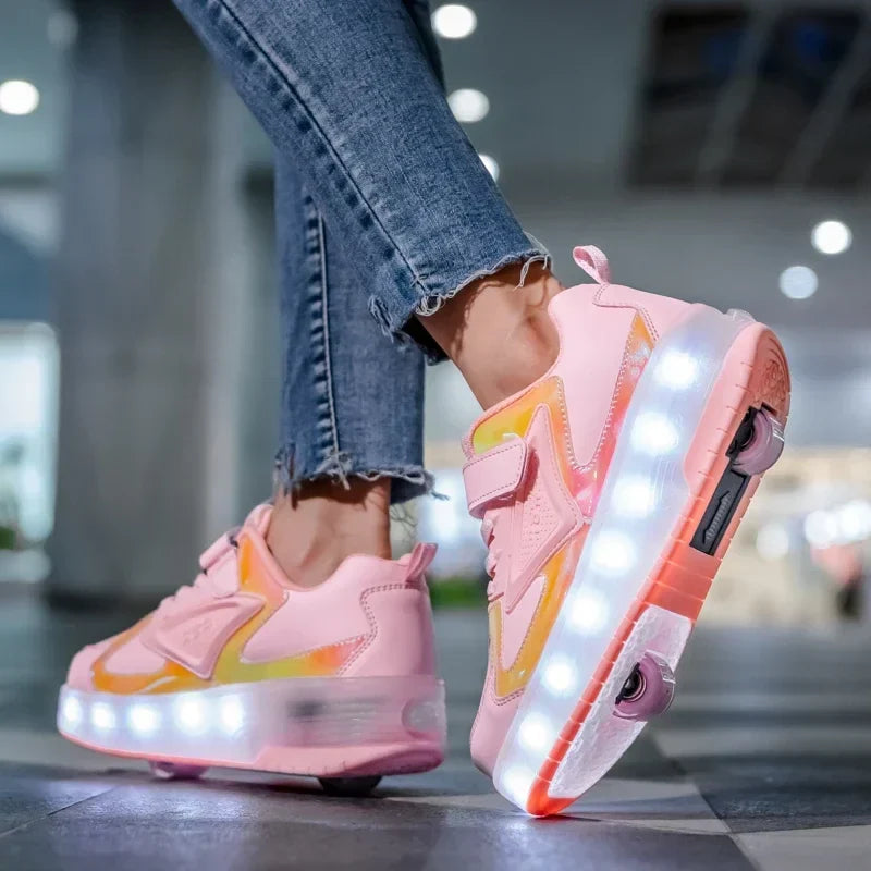 NOUVEAU RICHE LED-Rollschuh-Sneaker für Kinder – Leuchtende Schuhe mit Rollen & Klettverschluss, 4 Farben, Gr. 28–39