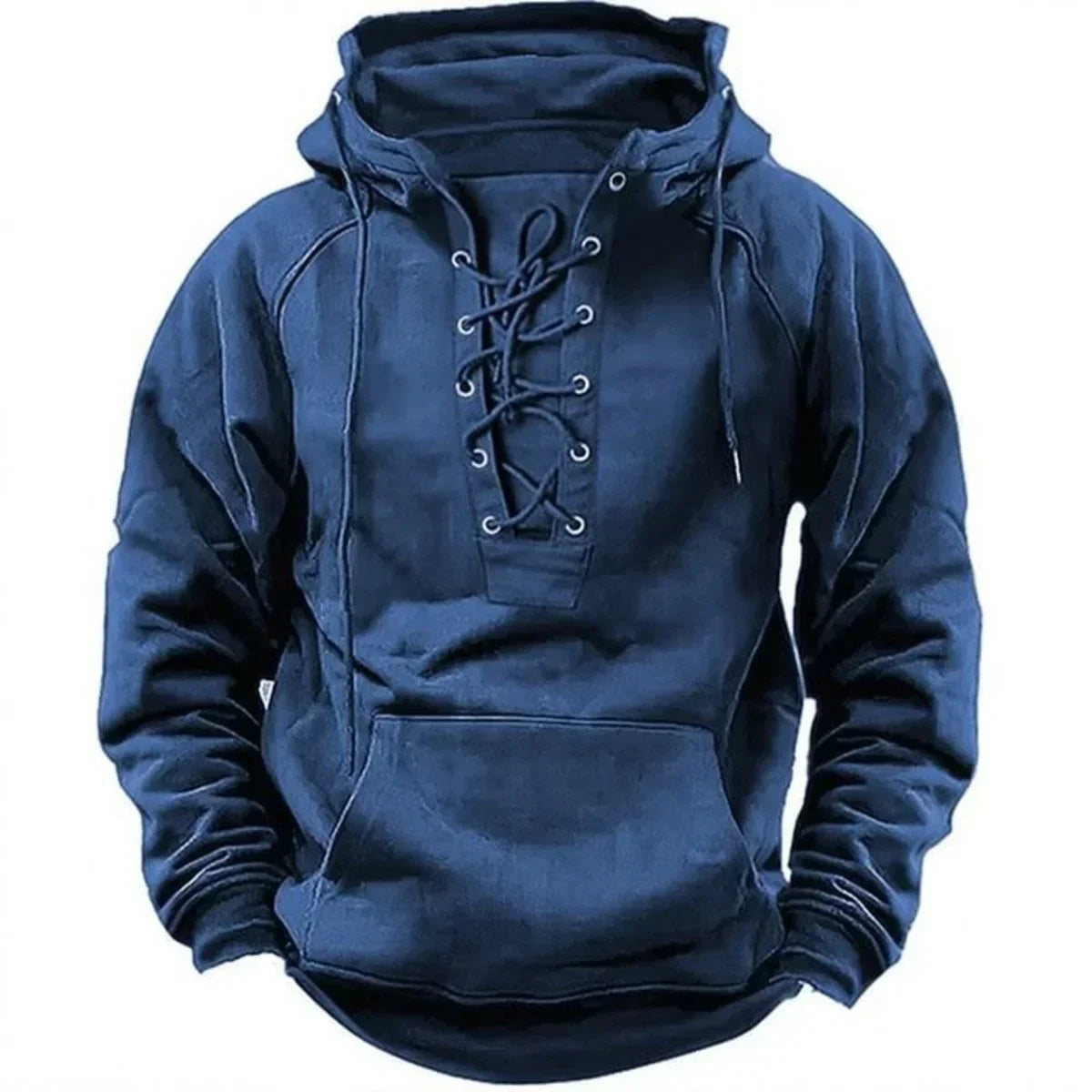 NOUVEAU RICHE Herren Hoodie mit Schnürung – Kapuzenpullover mit Schnür-Ausschnitt & Kängurutasche, 6 Farben, S–3XL – Mane Blau