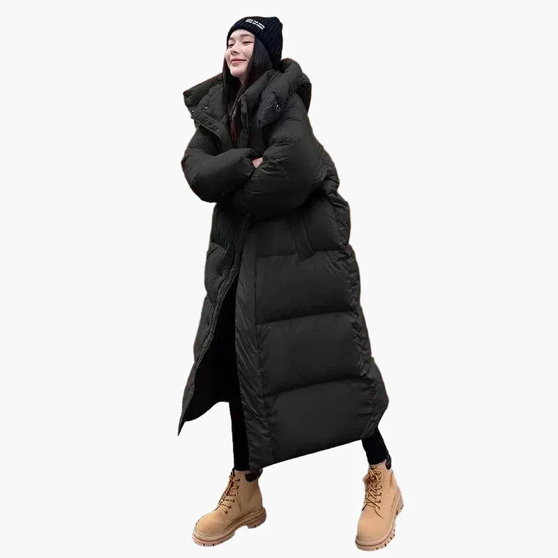 NOUVEAU RICHE Parsha | Damen Oversized Langer Kapuzen Winter Puffer Mantel Schwarz