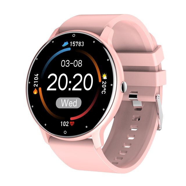 NOUVEAU RICHE Ultradünne Smartwatch – Schlanke Fitnessuhr mit Herzfrequenz-, Schritt- & Schlaftracking, IP67, 3 Farben – SlimLine Fit Pink