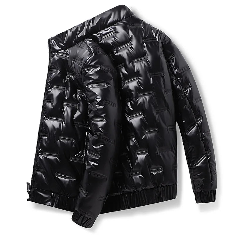 NOUVEAU RICHE Herren Skijacke Langarm Klares Design Für Kalte Tage Schwarzer Stehkragen