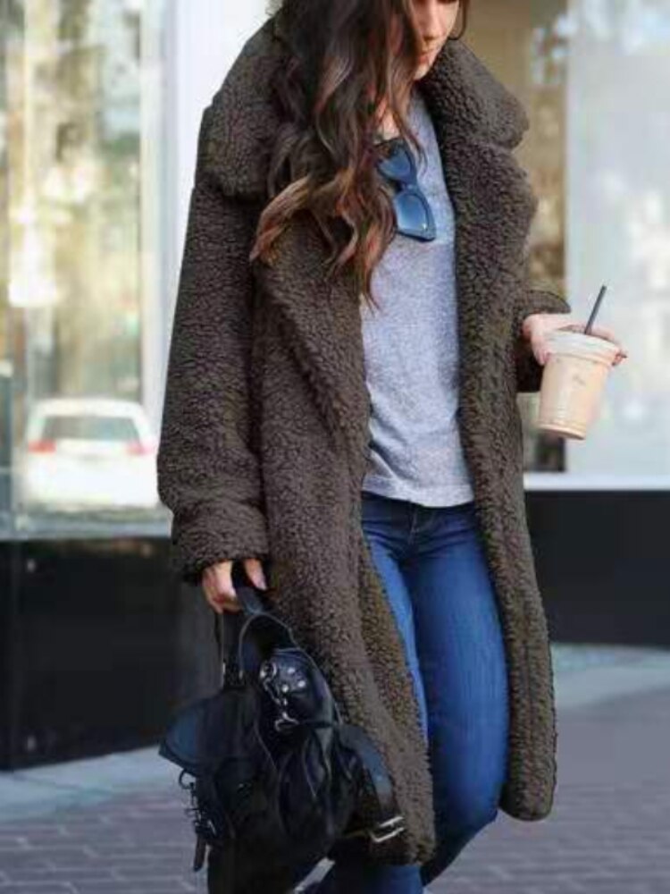 NOUVEAU RICHE Teddy Mantel Versteckte Tasche Weiches Futter Bequem - Winterjacke - Wintermäntel Damen