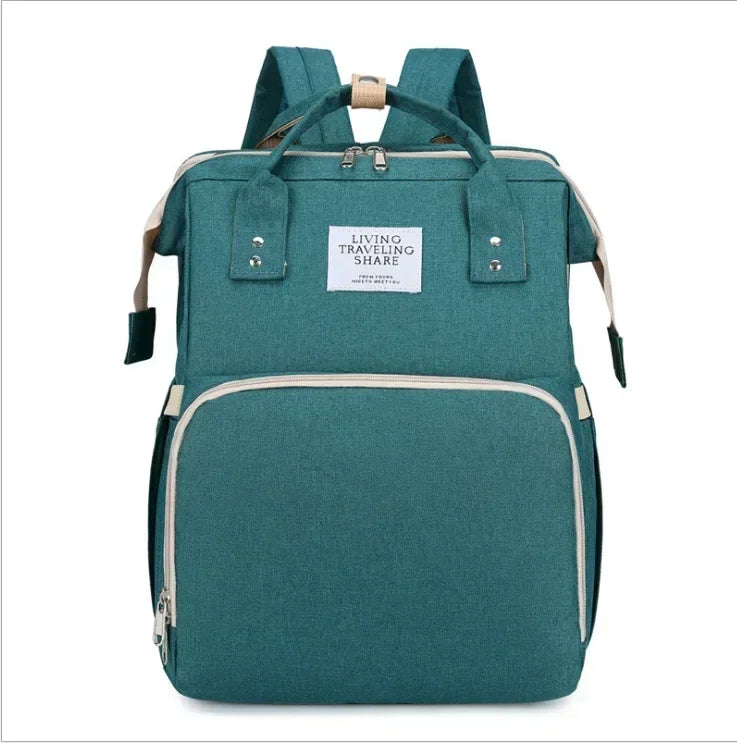 NOUVEAU RICHE Bersh | 3-in-1 Wickeltaschen-Rucksack mit Wickelstation - Faltbares Babybett & Reise-Stubenwagen Grün