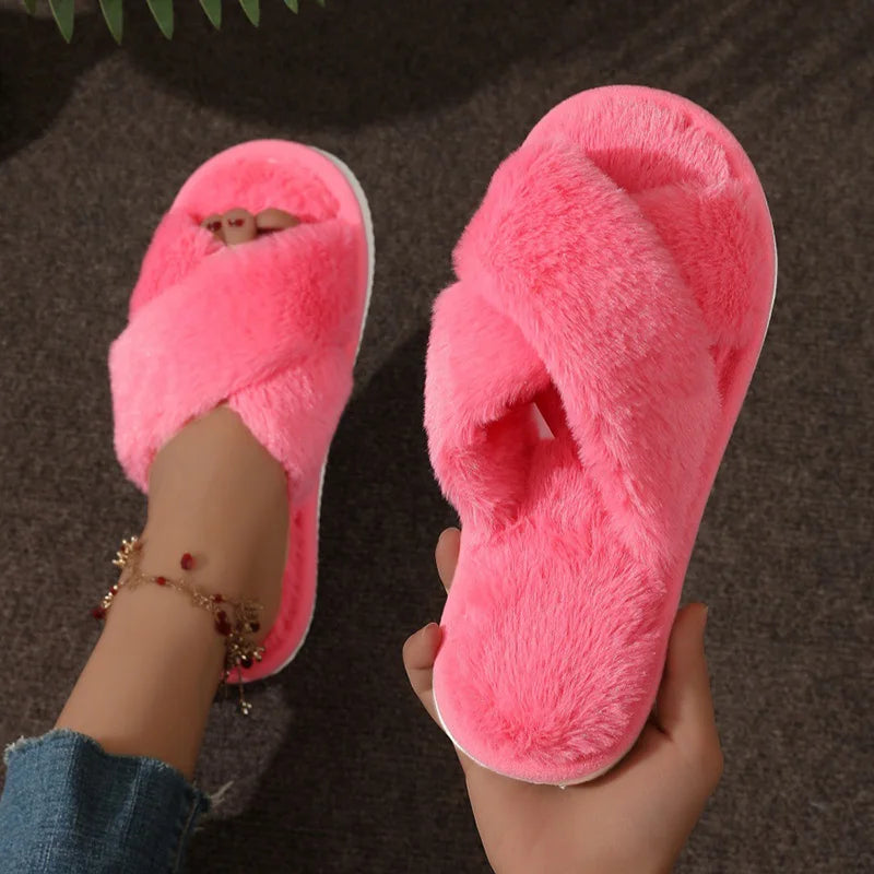 NOUVEAU RICHE Damen Hausschuhe Offene Zehenpartie Kreuzband Design Rosa