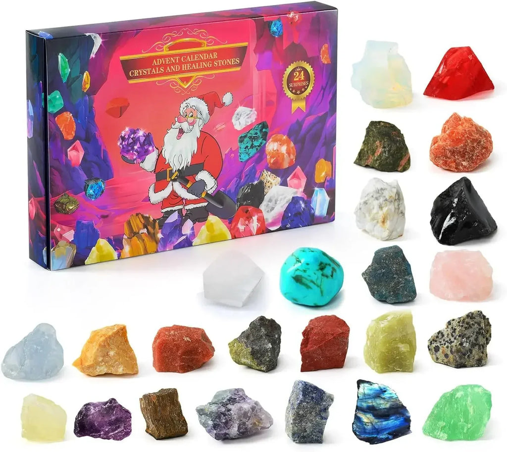 Edelstein-Adventskalender für Kinder – Kristall-Adventskalender mit 24 natürlichen Edelsteinen, Lehrreiches Weihnachtsgeschenk – GemSpark