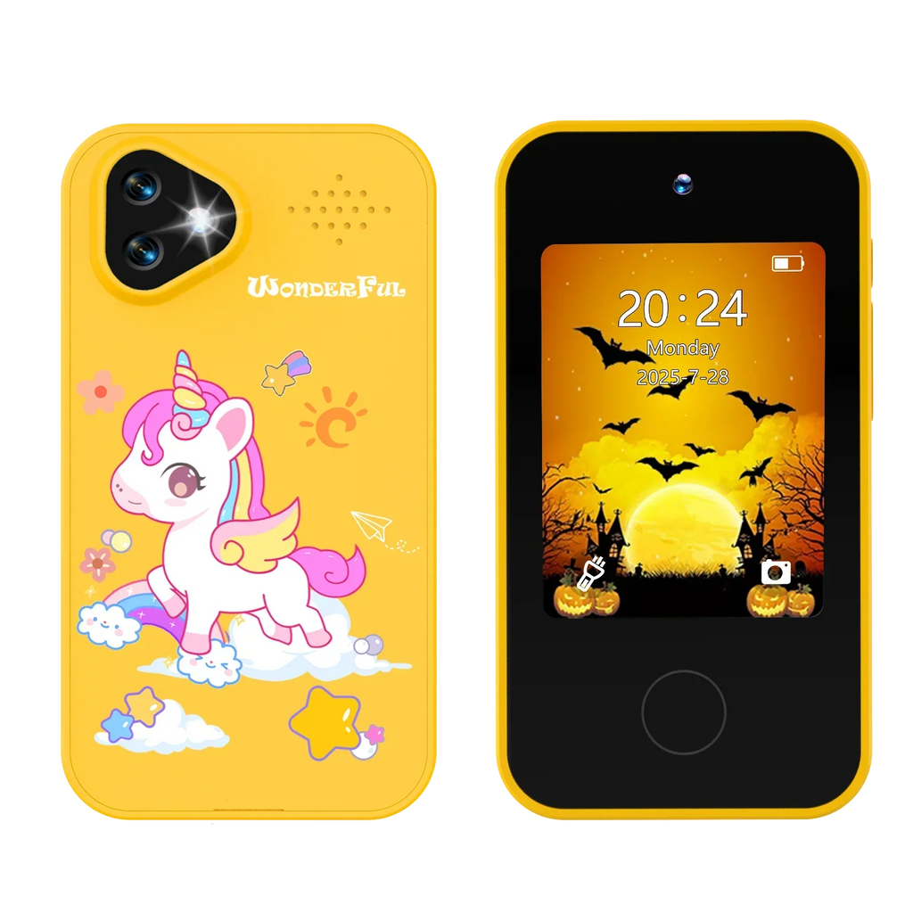 NOUVEAU RICHE Kinder-Smartphone-Spielzeug mit Doppelkamera - 1080P HD-Video & MP3-Musikplayer mit Spielen Pony Yellow