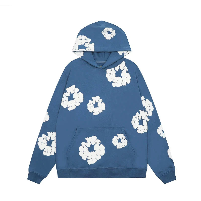 NOUVEAU RICHE ModaDenim - Viral Denim Unisex Floral Hoodie für den Winter Blau