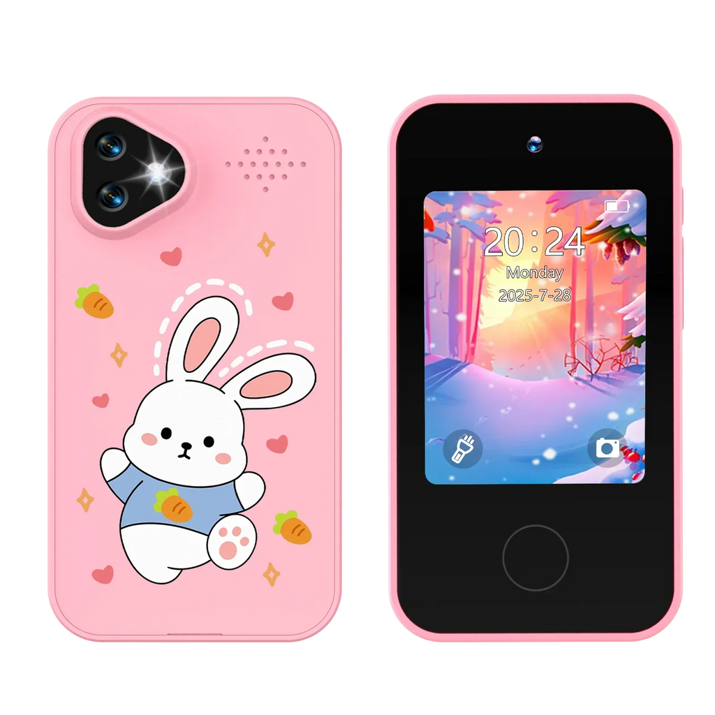 NOUVEAU RICHE Kinder-Smartphone-Spielzeug mit Doppelkamera - 1080P HD-Video & MP3-Musikplayer mit Spielen Rabbit Pink