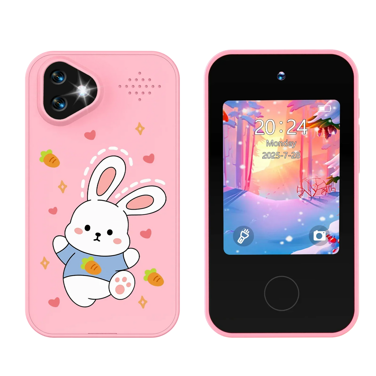 NOUVEAU RICHE Kinder-Smartphone-Spielzeug mit Doppelkamera - 1080P HD-Video & MP3-Musikplayer mit Spielen Rabbit Pink