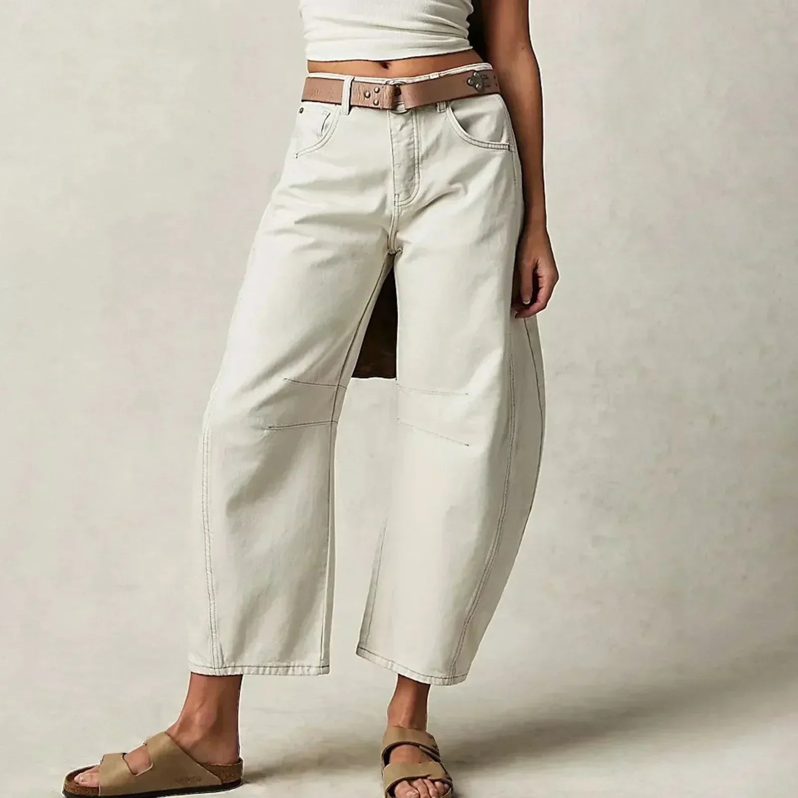 NOUVEAU RICHE Bequeme Damenjeans aus Baumwolle mit weitem Bein für lässige Freizeitlooks Weiß