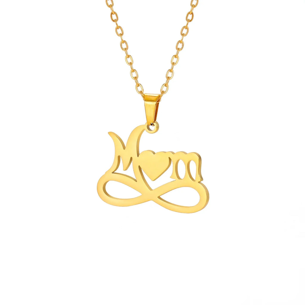 NOUVEAU RICHE Amore | Mama Buchstaben-Anhänger-Halskette für Damen Infinity Mom Herz – Gold 45-50cm