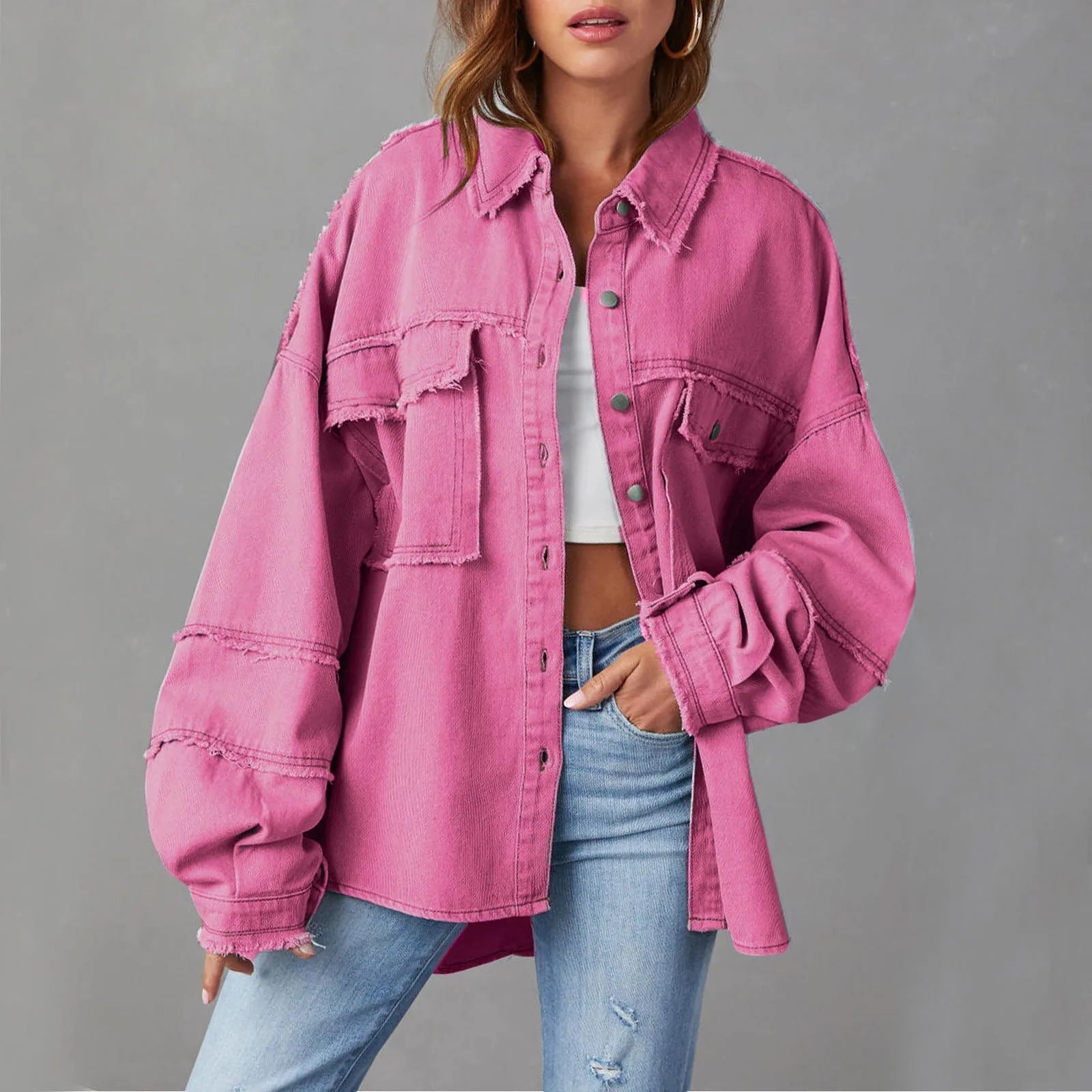 Weite Jeansjacke Aus Baumwolle Vibrant Denim-Jacke Design