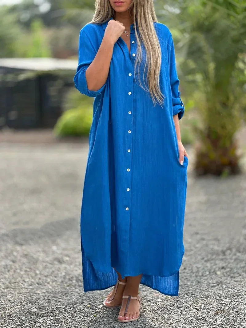 NOUVEAU RICHE Pamelo | Maxikleid mit langärmligem Hemdblusen-Design Dunkelblau