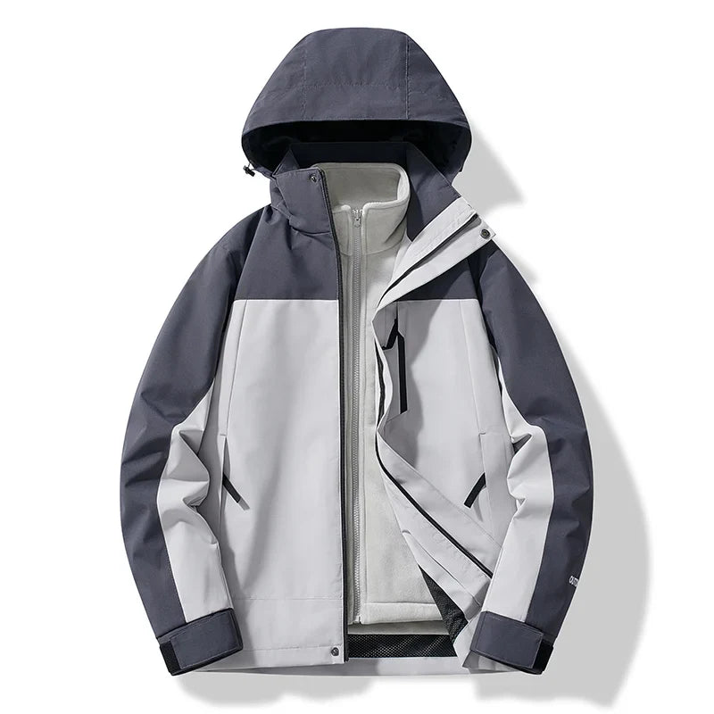 NOUVEAU RICHE Herren Und Damen Skijacke Zweifarbige Optik Mit Kapuze Grau