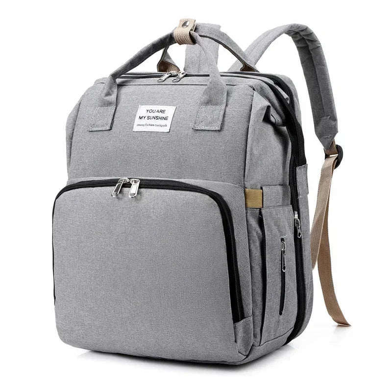 NOUVEAU RICHE Bersh | 3-in-1 Wickeltaschen-Rucksack mit Wickelstation - Faltbares Babybett & Reise-Stubenwagen Grau