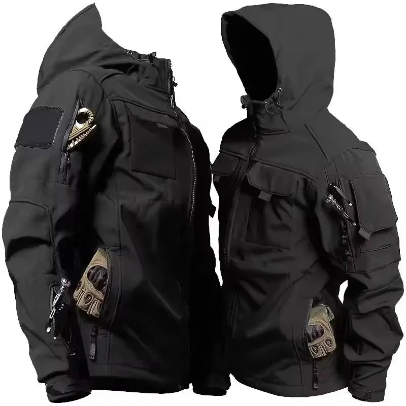 NOUVEAU RICHE Herren Softshell Jacke Kapuze Reißverschluss Taschen Schwarz