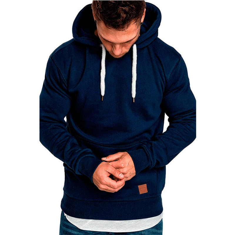 NOUVEAU RICHE Ranches | Legerer Hoodie für Herren - Mit Känguru-Tasche und weißem Kordelzug Dunkelblau