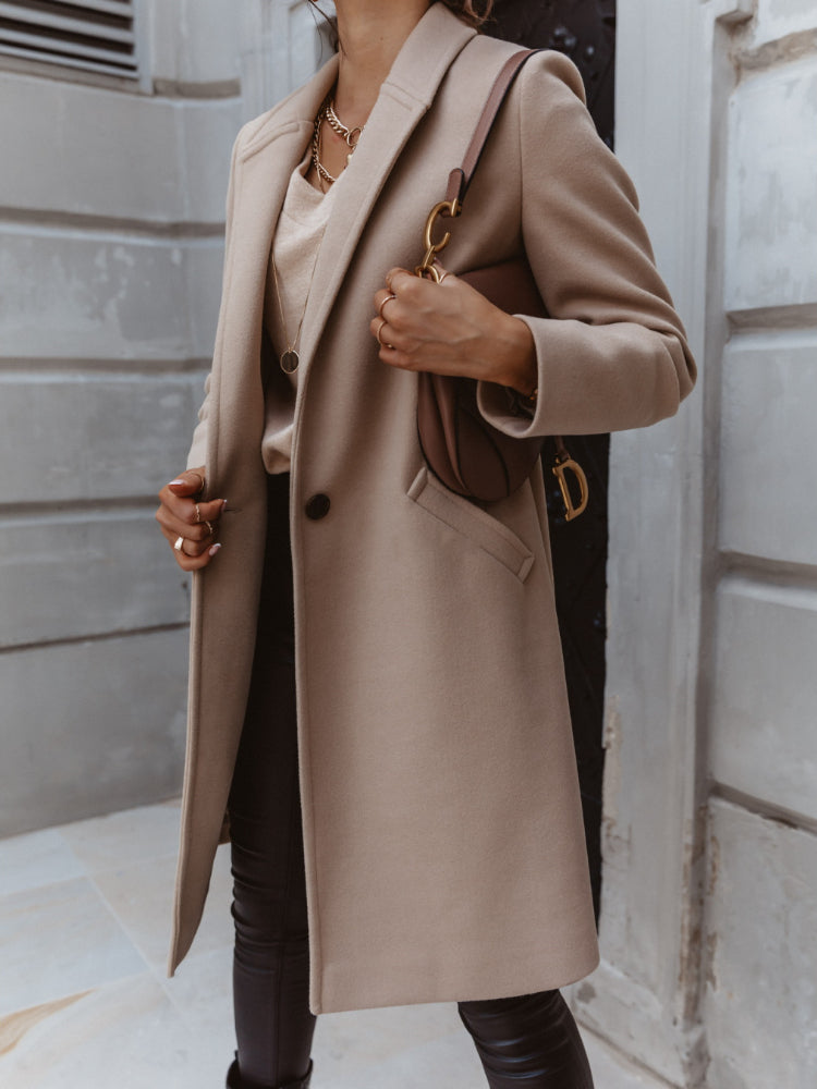 NOUVEAU RICHE Langer Mantel Mit Revers Und Knopf Für Jeden Tag Stil - Winterjacke - Wintermäntel Damen