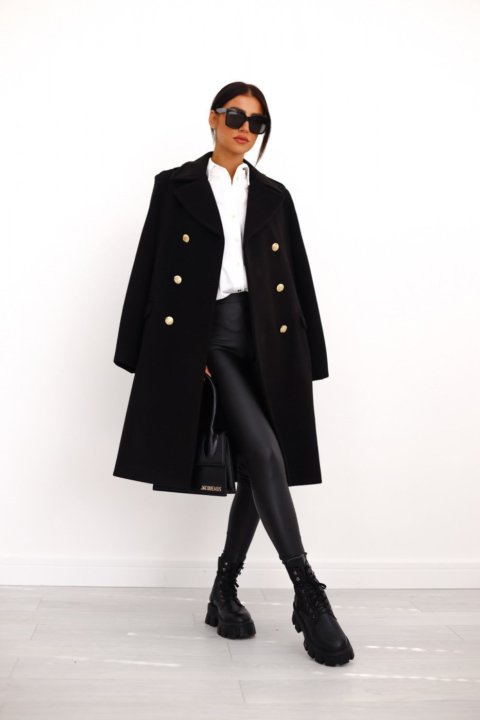 NOUVEAU RICHE Mantel Damen Lang Stilvoll Lockere Passform Wärme Alltagslook Schwarz