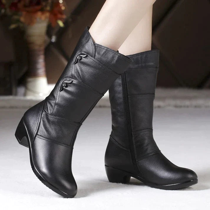 NOUVEAU RICHE Winterstiefel Damen PU-Leder Schwarz Mit Anti-Rutsch-Sohle