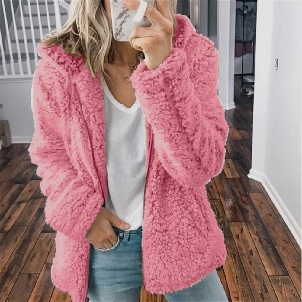 NOUVEAU RICHE Pamelo | Damen Teddy Kapuzenweste - Super Weiche & Warme Fleece Plüschweste mit Kapuze Rosa