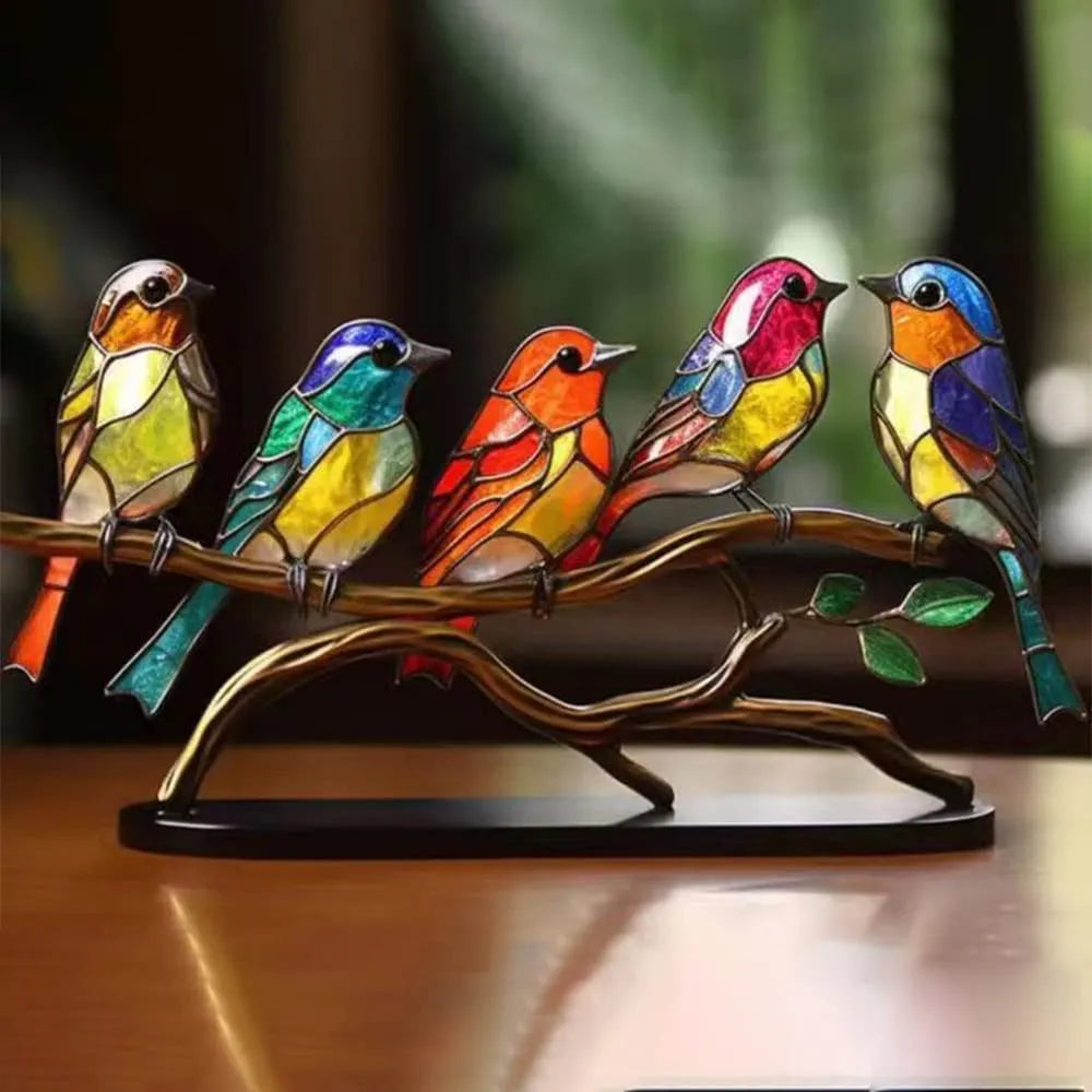 NOUVEAU RICHE Bunte Vögel auf Ast Dekoskulptur – Handgefertigte Vogel Dekofiguren für Regal & Fensterbank, 5 Varianten – ColorBirds
